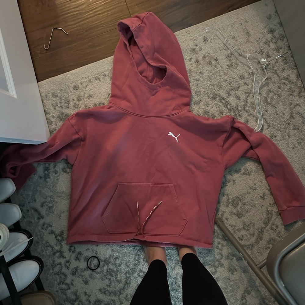 Athletic wear cropped Puma Pink Hoodie with puma logo